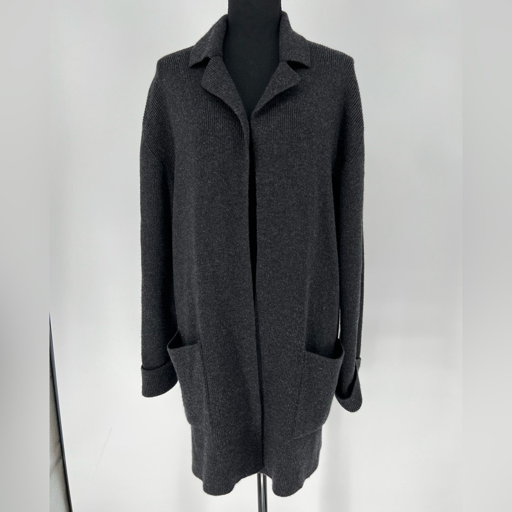ANNE KLEIN DARK GREY 100% SOFT WOOL CARDIGAN